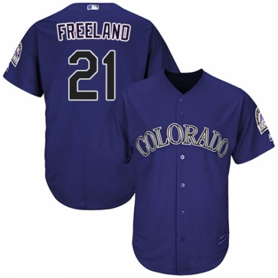 Youth Majestic Colorado Rockies 21 Kyle Freeland Authentic Purple Alternate 1 Cool Base MLB Jersey