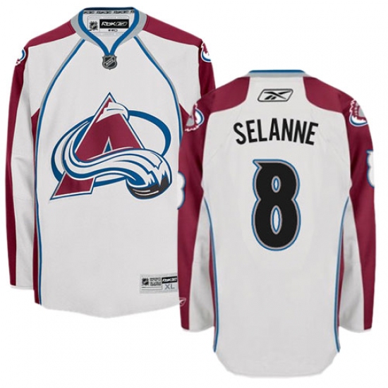 Youth Reebok Colorado Avalanche 8 Teemu Selanne Authentic White Away NHL Jersey