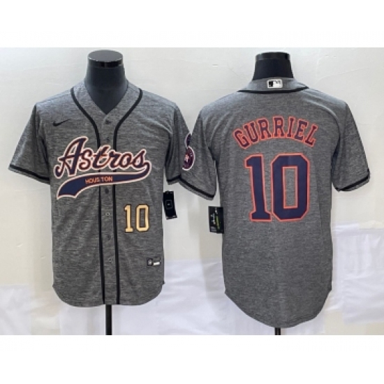 Men's Houston Astros 10 Yuli Gurriel Number Grey Gridiron Cool Base Stitched Baseball Jersey1