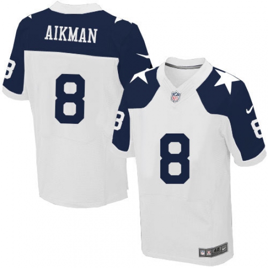 Men's Nike Dallas Cowboys 8 Troy Aikman Elite White Throwback Alternate NFL Jersey