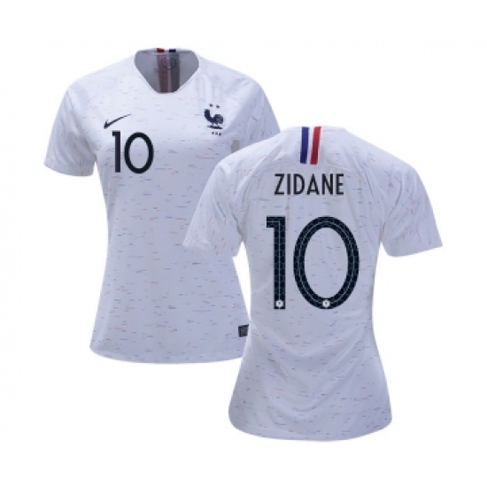 Women's France 10 Zidane Away Soccer Country Jersey