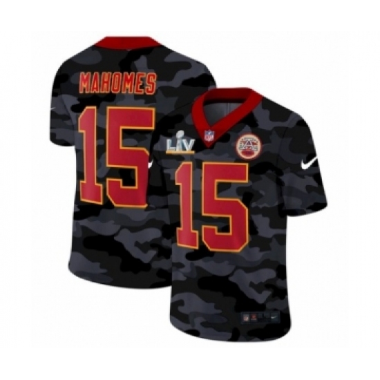 Men's Kansas City Chiefs 15Patrick Mahomes Camo Red Super Bowl LV Jersey