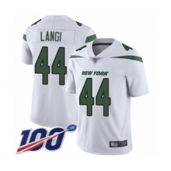 Men's New York Jets 44 Harvey Langi White Vapor Untouchable Limited Player 100th Season Football Jersey