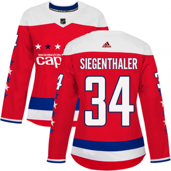 Women's Adidas Washington Capitals 34 Jonas Siegenthaler Authentic Red Alternate NHL Jersey