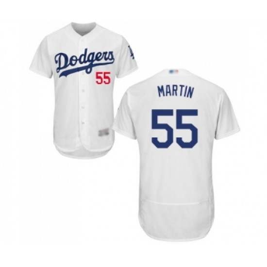 Men's Los Angeles Dodgers 55 Russell Martin White Home Flex Base Authentic Collection Baseball Jersey