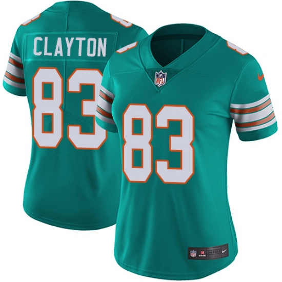Women's Nike Miami Dolphins 83 Mark Clayton Aqua Green Alternate Vapor Untouchable Limited Player NFL Jersey