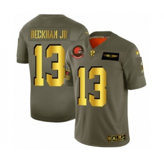 Men's Cleveland Browns 13 Odell Beckham Jr. Limited Olive Gold 2019 Salute to Service Football Jersey