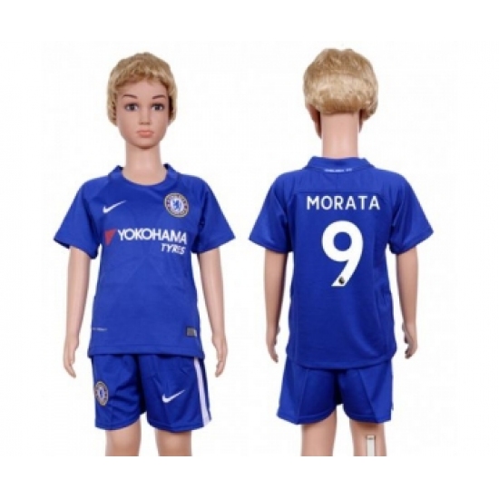Chelsea 9 Morata Blue Home Kid Soccer Club Jersey