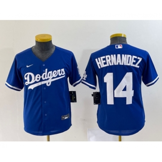 Youth Nike Los Angeles Dodgers 14 Enrique Hernandez Blue Stitched Cool Base Jersey