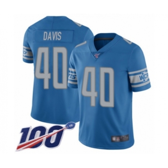 Men's Detroit Lions 40 Jarrad Davis Blue Team Color Vapor Untouchable Limited Player 100th Season Football Jersey