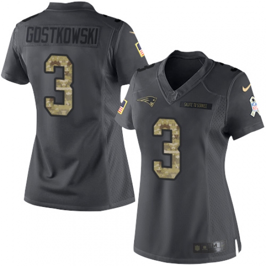 Women's Nike New England Patriots 3 Stephen Gostkowski Limited Black 2016 Salute to Service NFL Jersey