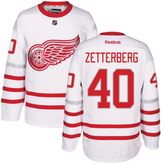 Men's Reebok Detroit Red Wings 40 Henrik Zetterberg Authentic White 2017 Centennial Classic NHL Jersey