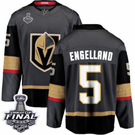 Men's Vegas Golden Knights 5 Deryk Engelland Authentic Black Home Fanatics Branded Breakaway 2018 Stanley Cup Final NHL Jersey