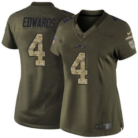 Women's Nike New York Jets 4 Lac Edwards Elite Green Salute to Service NFL Jersey
