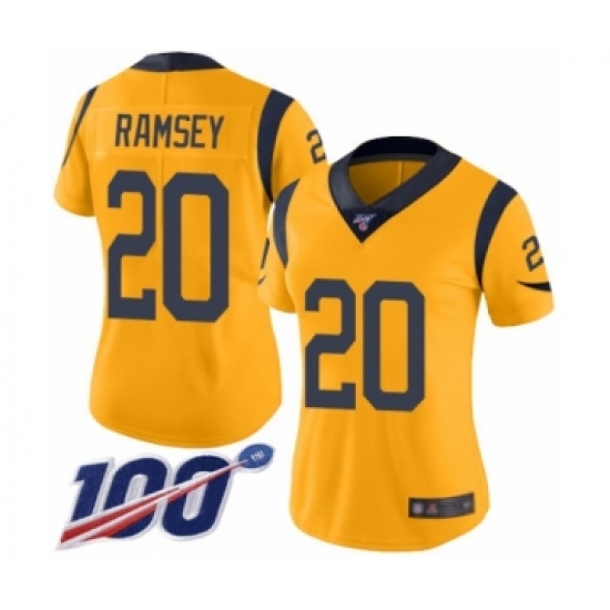Women's Los Angeles Rams 20 Jalen Ramsey Limited Gold Rush Vapor Untouchable 100th Season Football Jersey