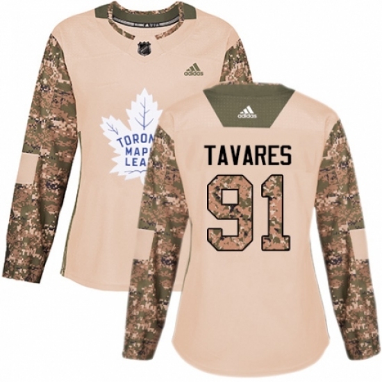 Women's Adidas Toronto Maple Leafs 91 John Tavares Authentic Camo Veterans Day Practice NHL Jersey