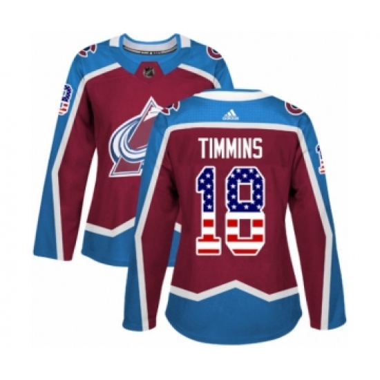 Women's Adidas Colorado Avalanche 18 Conor Timmins Authentic Burgundy Red USA Flag Fashion NHL Jersey
