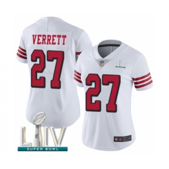 Women's San Francisco 49ers 27 Jason Verrett Limited White Rush Vapor Untouchable Super Bowl LIV Bound Football Jersey