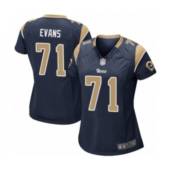 Women's Los Angeles Rams 71 Bobby Evans Game Navy Blue Team Color Football Jersey