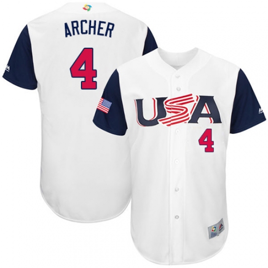 Men's USA Baseball Majestic 4 Chris Archer White 2017 World Baseball Classic Authentic Team Jersey