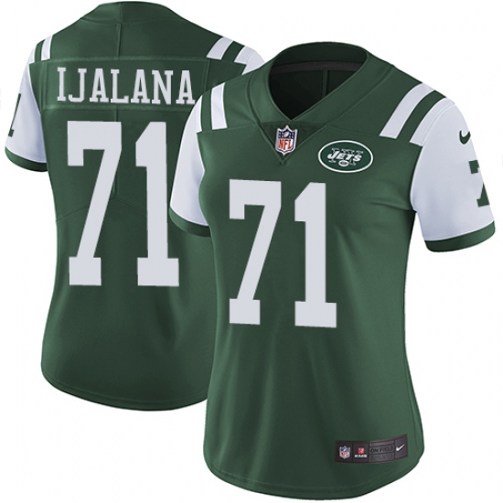 Women's Nike New York Jets 71 Ben Ijalana Green Team Color Vapor Untouchable Limited Player NFL Jersey