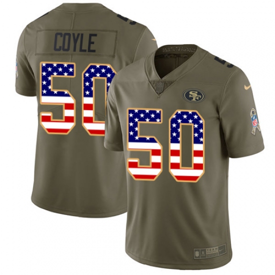 Men's Nike San Francisco 49ers 50 Brock Coyle Limited Olive USA Flag 2017 Salute to Service NFL Jersey