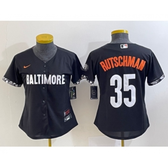 Women's Baltimore Orioles 35 Adley Rutschman Black 2023 City Connect Cool Base Stitched Jersey