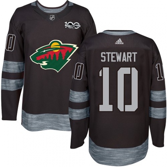 Men's Adidas Minnesota Wild 10 Chris Stewart Authentic Black 1917-2017 100th Anniversary NHL Jersey