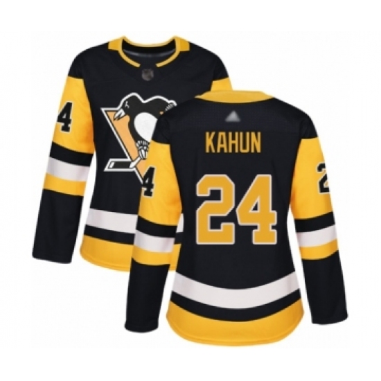Women's Pittsburgh Penguins 24 Dominik Kahun Authentic Black Home Hockey Jersey