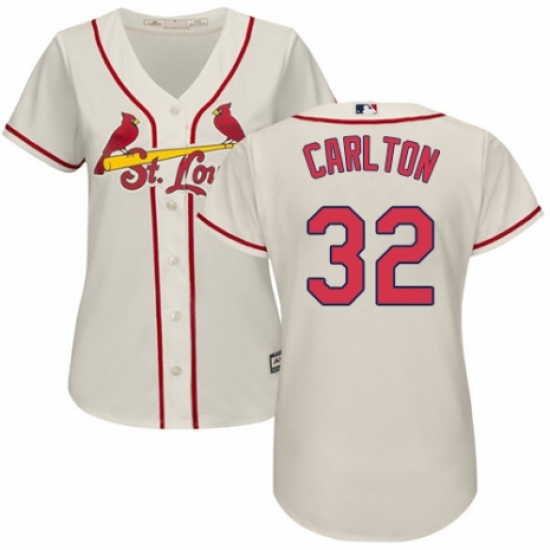 Women's Majestic St. Louis Cardinals 32 Steve Carlton Replica Cream Alternate Cool Base MLB Jersey