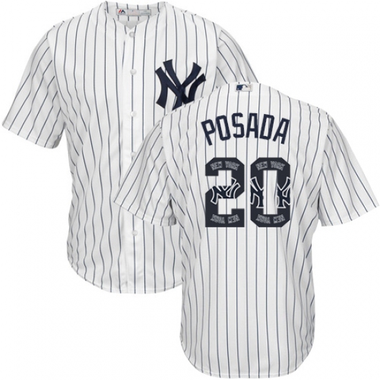 Men's Majestic New York Yankees 20 Jorge Posada Authentic White Team Logo Fashion MLB Jersey