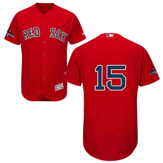 Men's Majestic Boston Red Sox 15 Dustin Pedroia Red Alternate Flex Base Authentic Collection 2018 World Series Champions MLB Jersey