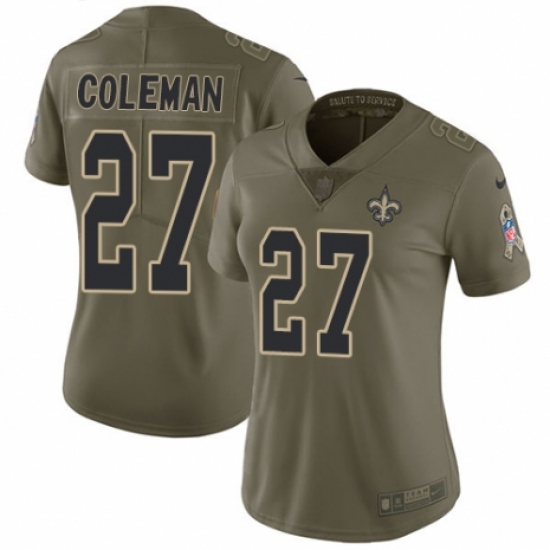 Women's Nike New Orleans Saints 27 Kurt Coleman Limited Olive 2017 Salute to Service NFL Jersey