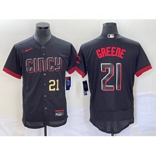 Men's Cincinnati Reds 21 Hunter Greene Number Black 2023 City Connect Flex Base Stitched Jersey 1 -