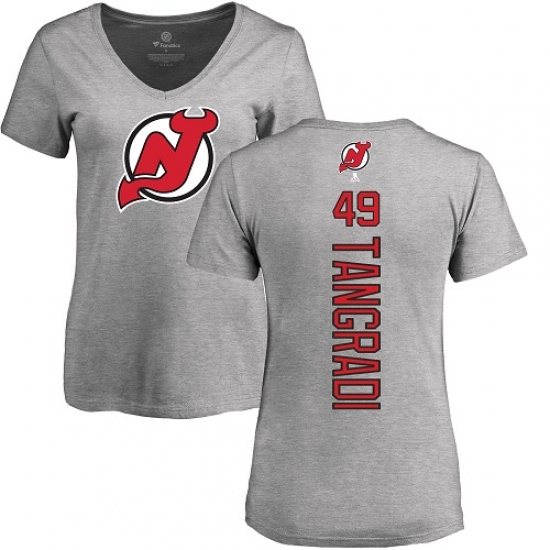 NHL Women's Adidas New Jersey Devils 49 Eric Tangradi Ash Backer T-Shirt