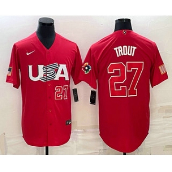 Men's USA Baseball 27 Mike Trout Number 2023 Red World Classic Stitched Jersey1