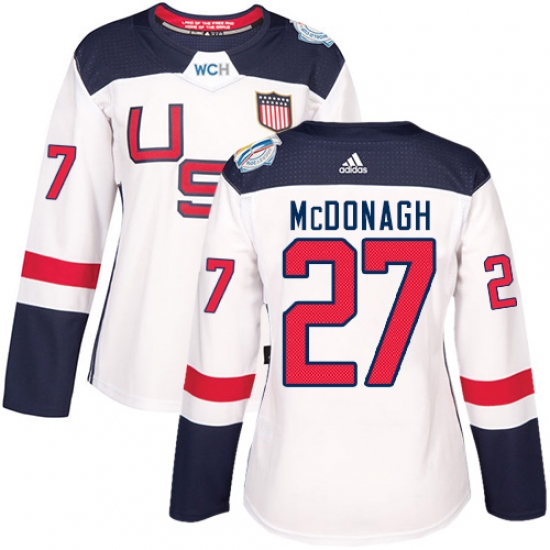 Women's Adidas Team USA 27 Ryan McDonagh Premier White Home 2016 World Cup Hockey Jersey