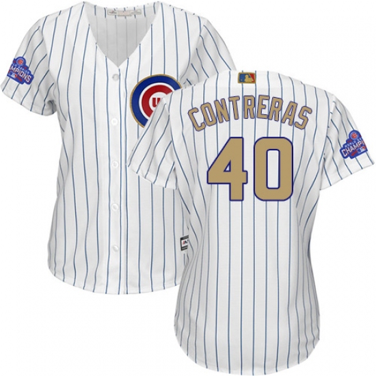 Women's Majestic Chicago Cubs 40 Willson Contreras Authentic White 2017 Gold Program MLB Jersey