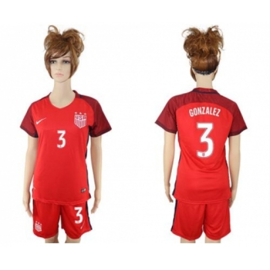 Women's USA 3 Gonzalez Away Soccer Country Jersey