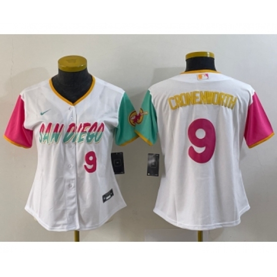 Women's San Diego Padres 9 Jake Cronenworth White Number 2022 City Connect Cool Base Stitched Jersey