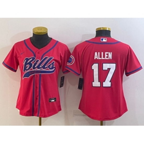 Youth Buffalo Bills 17 Josh Allen Red With Patch Cool Base Stitched Baseball Jersey