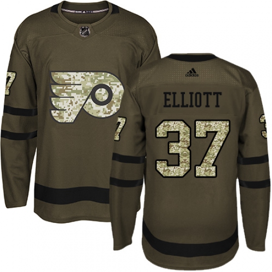 Men's Adidas Philadelphia Flyers 37 Brian Elliott Premier Green Salute to Service NHL Jersey
