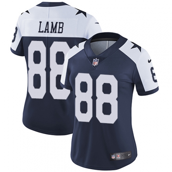 Women's Dallas Cowboys 88 CeeDee Lamb Navy Blue Thanksgiving Stitched Vapor Throwback Limited Jersey