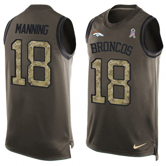 Men's Nike Denver Broncos 18 Peyton Manning Limited Green Salute to Service Tank Top NFL Jersey