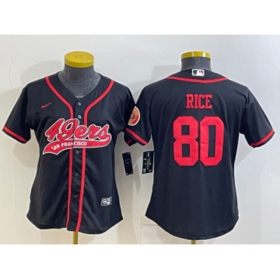Women's San Francisco 49ers 80 Jerry Rice Black With Patch Cool Base Stitched Baseball Jersey