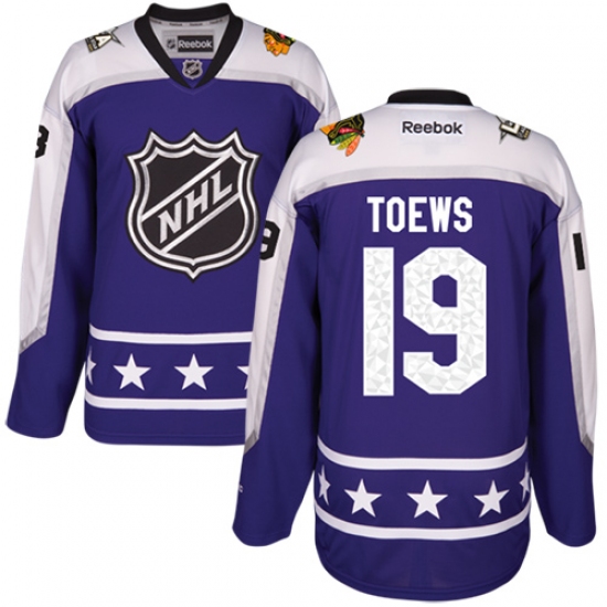 Men's Reebok Chicago Blackhawks 19 Jonathan Toews Premier Purple Central Division 2017 All-Star NHL Jersey