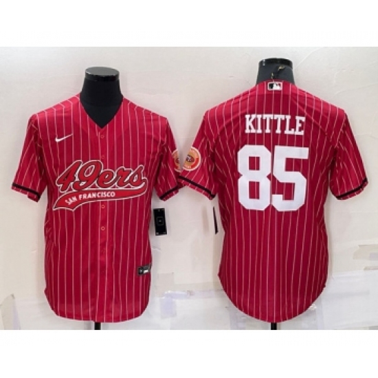 Men's San Francisco 49ers 85 George Kittle Red With Patch Cool Base Stitched Baseball Jersey