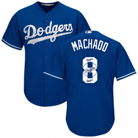 Men's Majestic Los Angeles Dodgers 8 Manny Machado Authentic Royal Blue Team Logo Fashion Cool Base MLB Jersey