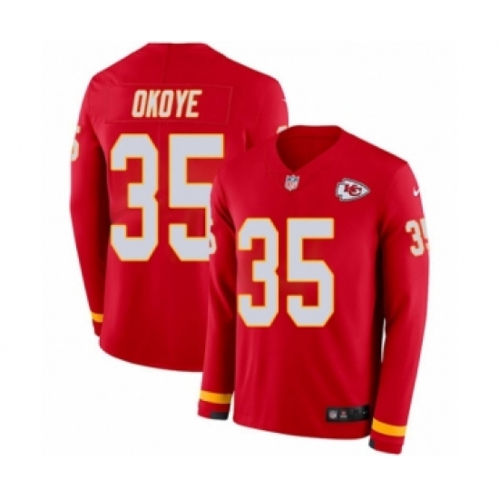 Men's Nike Kansas City Chiefs 35 Christian Okoye Limited Red Therma Long Sleeve NFL Jersey