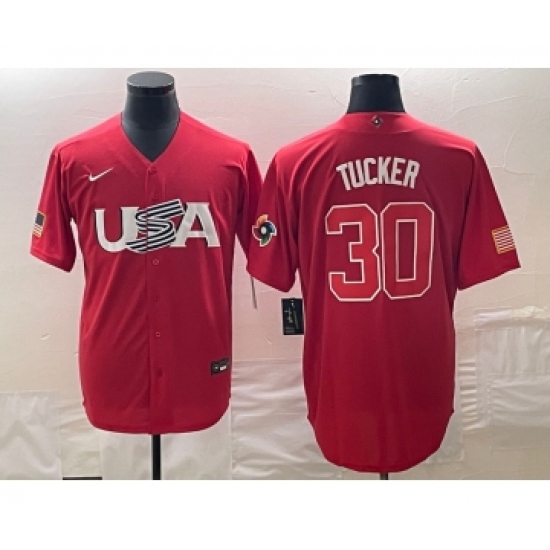 Men's USA Baseball 30 Kyle Tucker 2023 Red World Classic With Patch Stitched Jersey